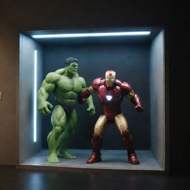 Illuminated CCTV footage showing Iron Man and Hulk opening a portal from which DC heroes and villains are emerging at 1:18