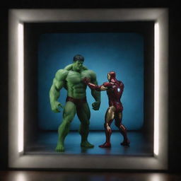 Illuminated CCTV footage showing Iron Man and Hulk opening a portal from which DC heroes and villains are emerging at 1:18