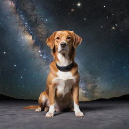 A brave dog floating in the vast expanse of outer space, with distant stars and galaxies as backdrop