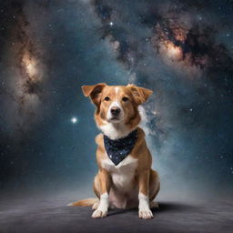 A brave dog floating in the vast expanse of outer space, with distant stars and galaxies as backdrop