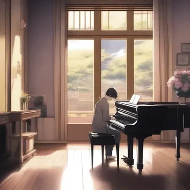 The dramatic anime scene was intensified by the hauntingly beautiful piano music playing in the background.