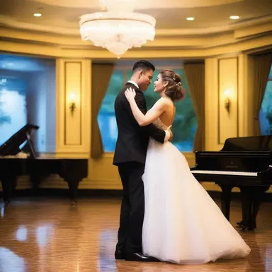 The couple danced to the soft and melodious piano music during their romantic date.
