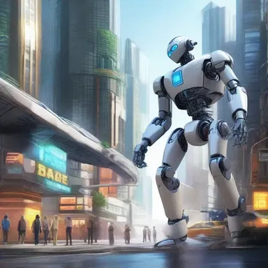 In the futuristic city, humans and robots get along seamlessly, working together to build a better world.