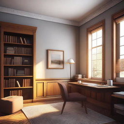 A high-quality digital art image depicting a serene study room