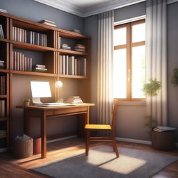 A high-quality digital art image depicting a serene study room