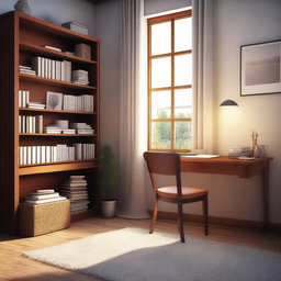 A high-quality digital art image depicting a serene study room