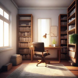 A high-quality digital art image depicting a serene study room