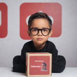 3D profile image of a boy in a black casual outfit and transparent glasses, seated on an adorable Instagram logo box. The background features a large, red Instagram profile inscribed with 'Tahajuddin Sk'. The boy is looking straight ahead.