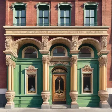 The parody of the traditional Victorian style in the building's façade created a whimsical and humorous effect.