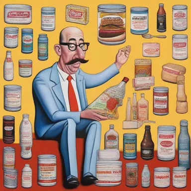 The artist created a satirical painting that serves as a parody of modern consumer culture, depicting exaggerated stereotypes and symbols.
