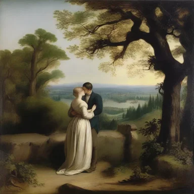 The lovers gazed at the enchanting landscape painted by an old master.