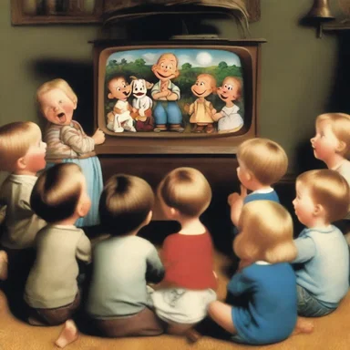 The children laughed as they watched their favorite old master cartoon on TV.