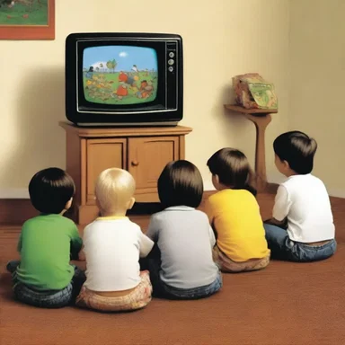 The children laughed as they watched their favorite old master cartoon on TV.
