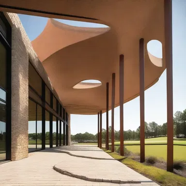 The golf tee design was incorporated into the structure of the building, adding a unique and sporty element to the design.