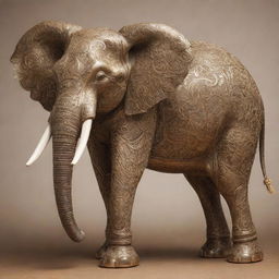 An elegant elephant, depicted as a symbol of prosperity. Decorated with fine, intricate patterns symbolizing wealth and abundance, confidently standing against a backdrop that exudes opulence and richness.