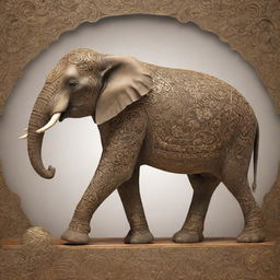 An elegant elephant, depicted as a symbol of prosperity. Decorated with fine, intricate patterns symbolizing wealth and abundance, confidently standing against a backdrop that exudes opulence and richness.