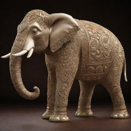 An elegant elephant, depicted as a symbol of prosperity. Decorated with fine, intricate patterns symbolizing wealth and abundance, confidently standing against a backdrop that exudes opulence and richness.