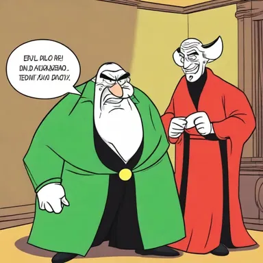 In the cartoon, the villain tries to justify his evil deeds by giving a convoluted explanation.