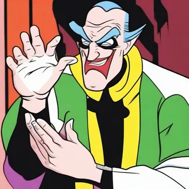 In the cartoon, the villain tries to justify his evil deeds by giving a convoluted explanation.