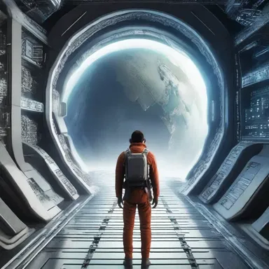 In the science fiction novel, the protagonist uses advanced technology to justify his decision to leave Earth.