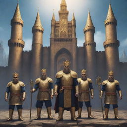 Imaginary Bitcoin kingdom with its guards portrayed in a fantasy style