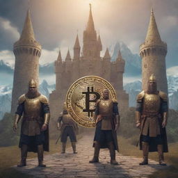 Imaginary Bitcoin kingdom with its guards portrayed in a fantasy style