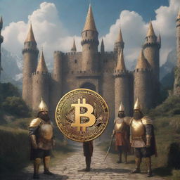 Imaginary Bitcoin kingdom with its guards portrayed in a fantasy style