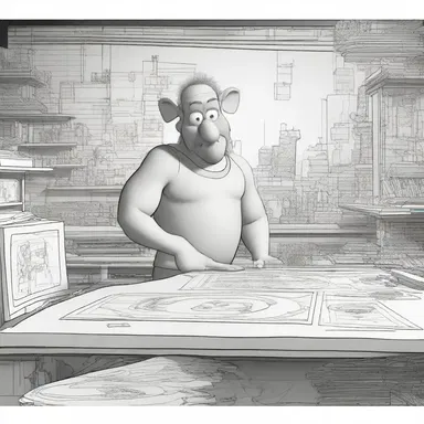 In the animation studio, the artist depicted the intricate details of the squinch in the background of the scene.