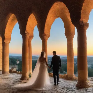 As the sun set, the couple strolled hand in hand beneath the moonlit arches, admiring the delicate squinch in the ancient structure.