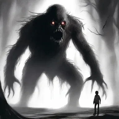 As the monster approached, the protagonist squinched in terror, their eyes wide with fear.
