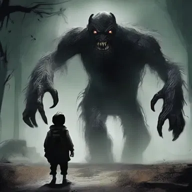 As the monster approached, the protagonist squinched in terror, their eyes wide with fear.