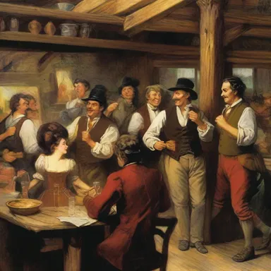 In the novel, the characters engage in carousing at a lively tavern, dancing and drinking merrily all night.