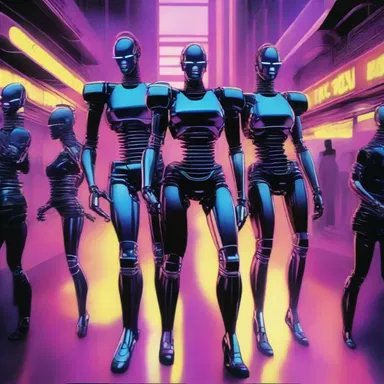 In the futuristic city depicted in the science fiction story, the cyborgs participate in wild carousing every weekend in the neon-lit clubs.