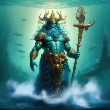 In the mythological story, a momentously powerful deity emerged from the depths of the ocean.