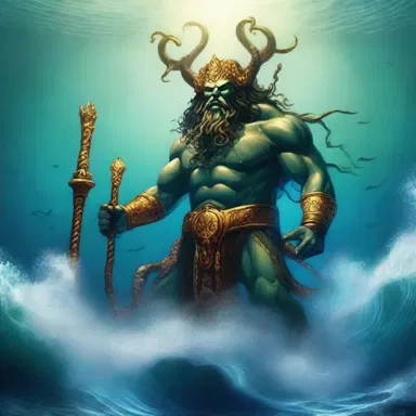In the mythological story, a momentously powerful deity emerged from the depths of the ocean.
