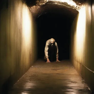 In the horror novel, the character crawled on all fours through the dark tunnel.
