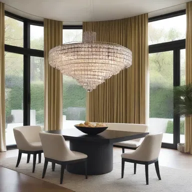 The heavy chandelier served as a beautiful counterweight to the sleek and modern design of the room.