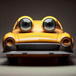 A classic car with stylized, exaggerated eyes as headlights