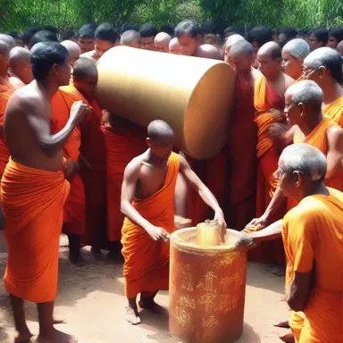 The devotees gathered around the sacred cylinder, believing that it contained divine energy needed for their spiritual practices.
