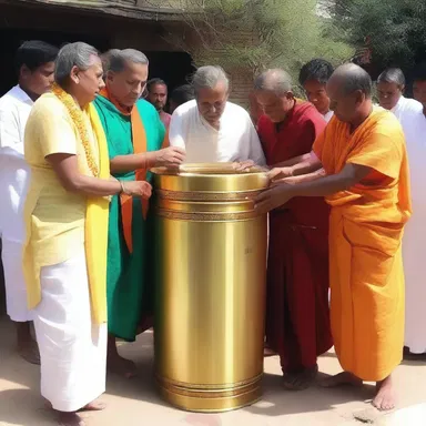 The devotees gathered around the sacred cylinder, believing that it contained divine energy needed for their spiritual practices.