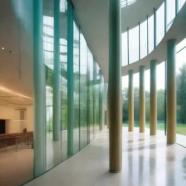 The modern building had glass cylinders as an architectural element, allowing natural light to fill the interior spaces.