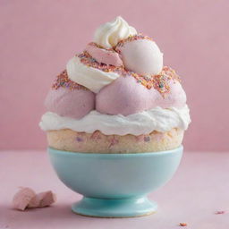 An indulgent sundae in a mix of delightful pastel colors, generously dusted with vibrant, multicolored sprinkles.