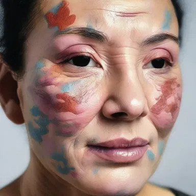 The artist used dermal coloration techniques to create a realistic texture on the skin of the portrait.