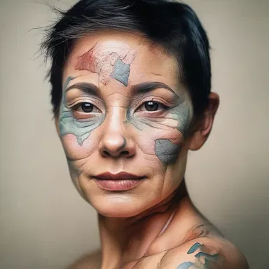 The artist used dermal coloration techniques to create a realistic texture on the skin of the portrait.