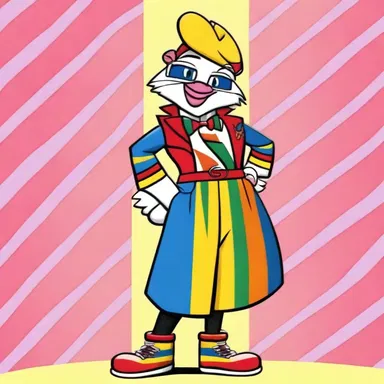 The cartoon character's outfit was always jazzy, with colorful stripes and flashy accessories.