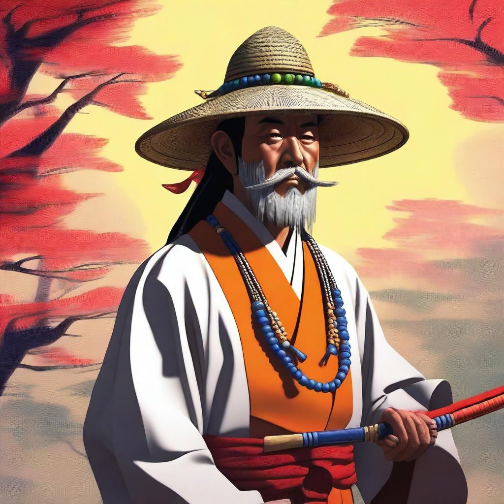 This is a high-resolution 4K digital art image depicting a Shinto priest