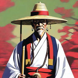 This is a high-resolution 4K digital art image depicting a Shinto priest