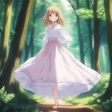 The main character's flowing tulle skirt fluttered as she raced through the magical forest in the anime series.