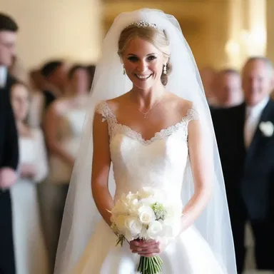 The bride looked like a princess as she walked down the aisle, her veil made of shimmering tulle.