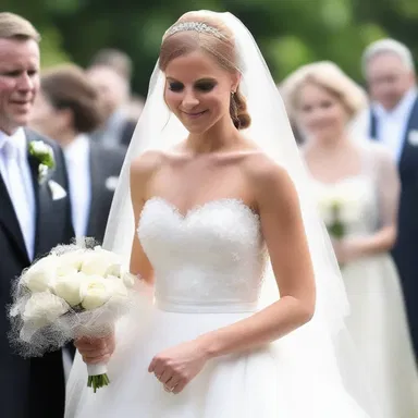 The bride looked like a princess as she walked down the aisle, her veil made of shimmering tulle.
